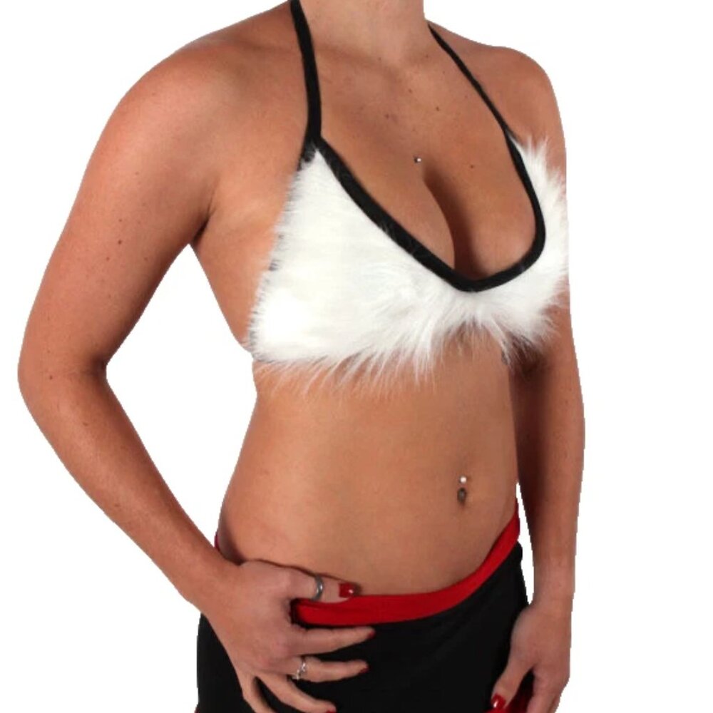 Womens Fur Bra Top White Cat Halloween Costume Sexy Animal Dog Eskimo Angel Rave